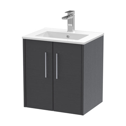 [BFPF2221B] Winshill Contemporary 2 Door Wall Hung Vanity Unit with Minimalist Basin, Woodgrain Dark Grey, 500mm - Cutout
