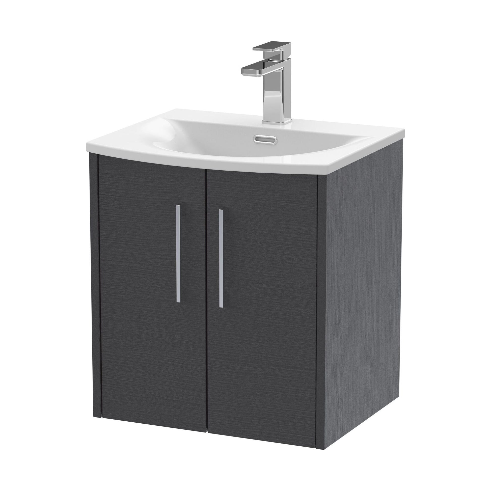 [BFPF2221G] Winshill Contemporary 2 Door Wall Hung Vanity Unit with Curved Basin, Woodgrain Dark Grey, 500mm - Cutout