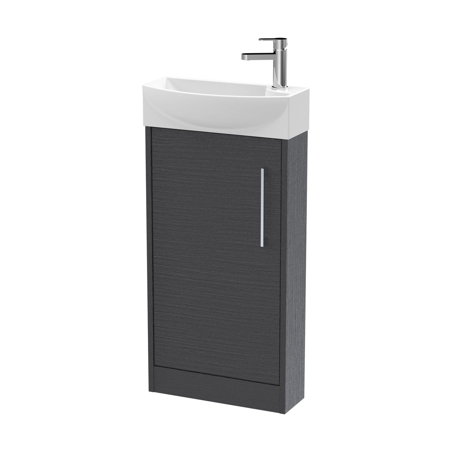 [BFPF2221L] Winshill Contemporary 1 Door Left-Hand Floor Standing Cloakroom Vanity Unit with Basin, Woodgrain Dark Grey, 440mm - Cutout