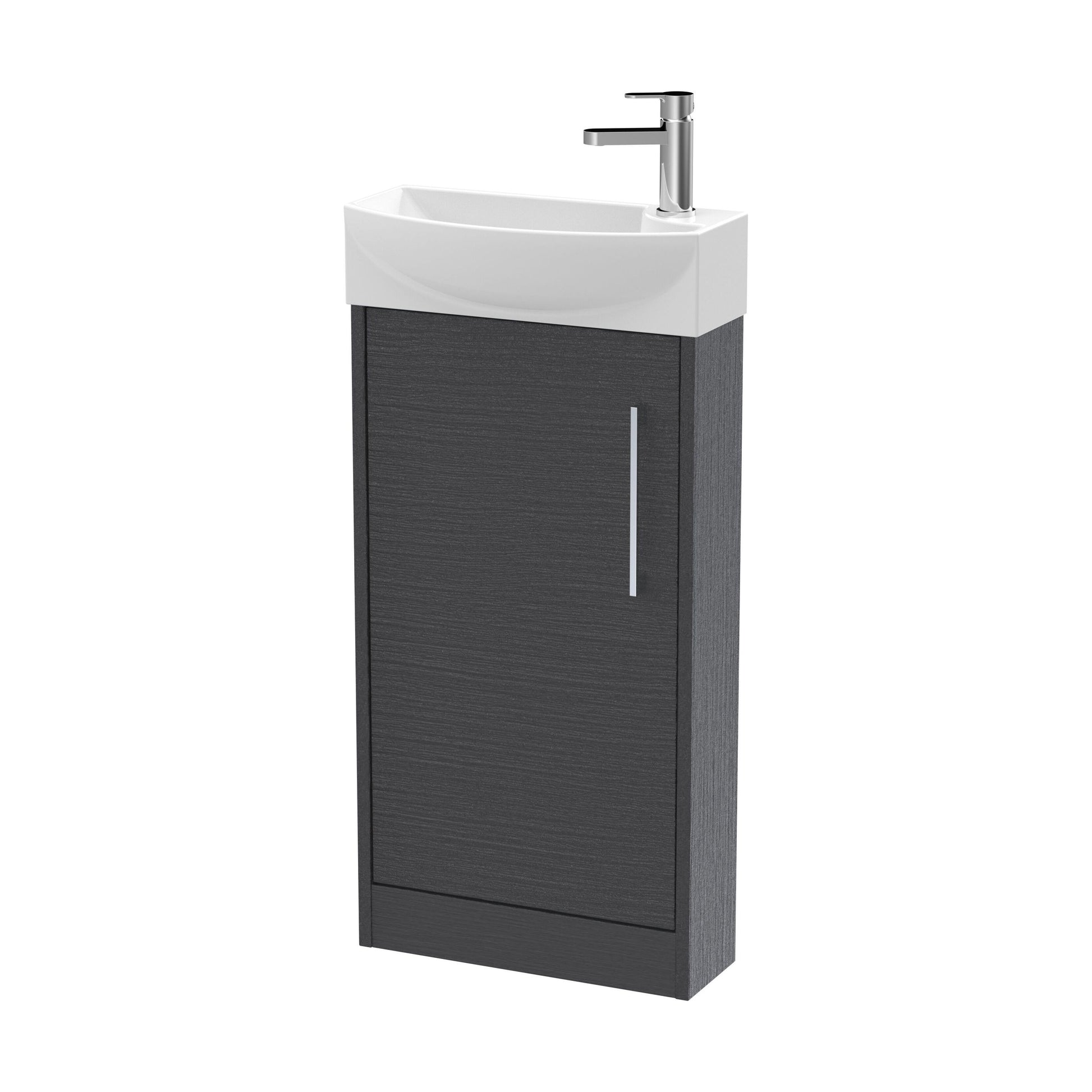 [BFPF2221L] Winshill Contemporary 1 Door Left-Hand Floor Standing Cloakroom Vanity Unit with Basin, Woodgrain Dark Grey, 440mm - Cutout