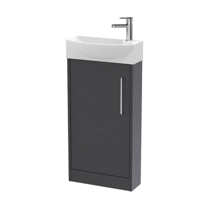 [BFPF2221L] Winshill Contemporary 1 Door Left-Hand Floor Standing Cloakroom Vanity Unit with Basin, Woodgrain Dark Grey, 440mm - Cutout