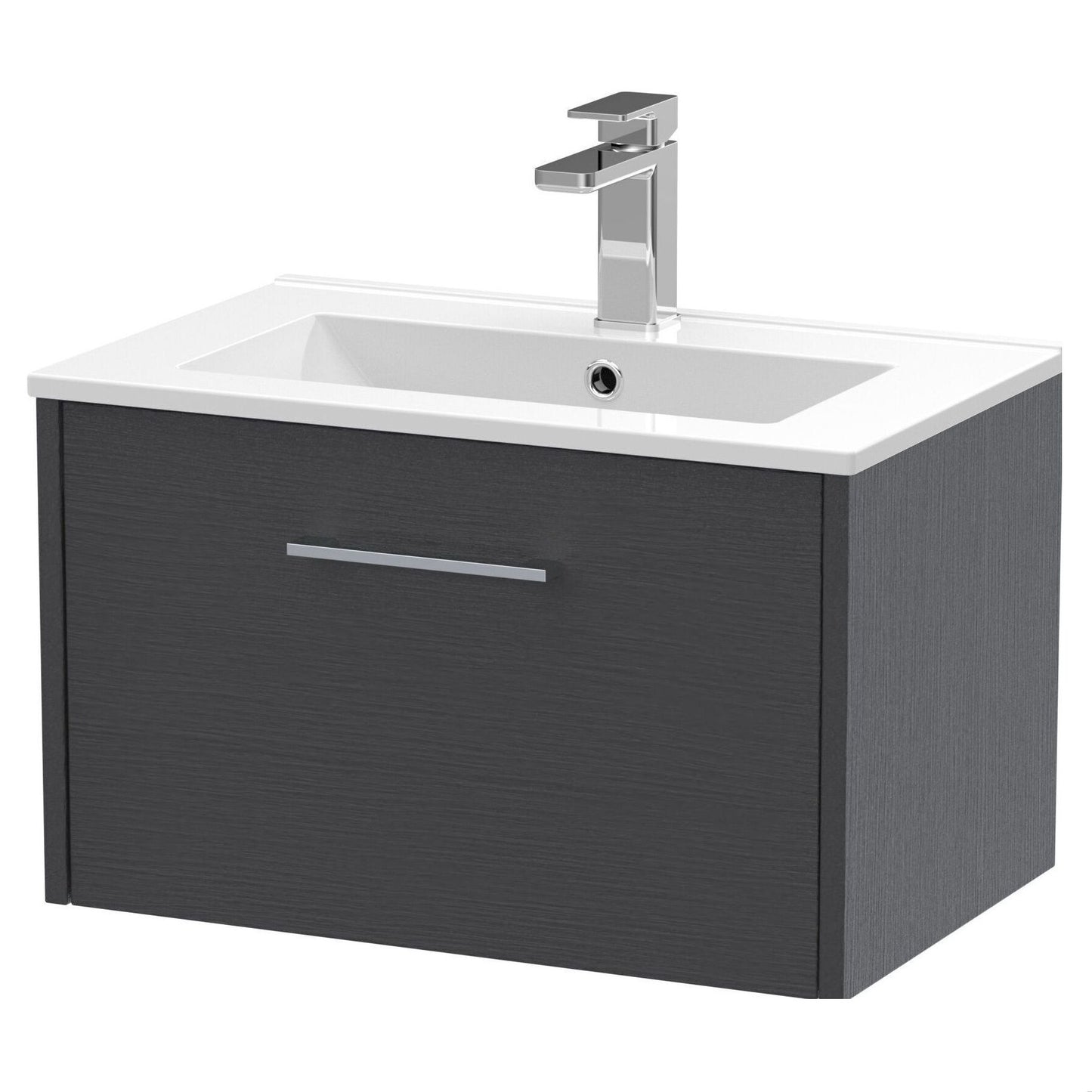 [BFPF2222B] Winshill Contemporary 1 Drawer Wall Hung Vanity Unit with Minimalist Basin, Woodgrain Dark Grey, 600mm - Cutout