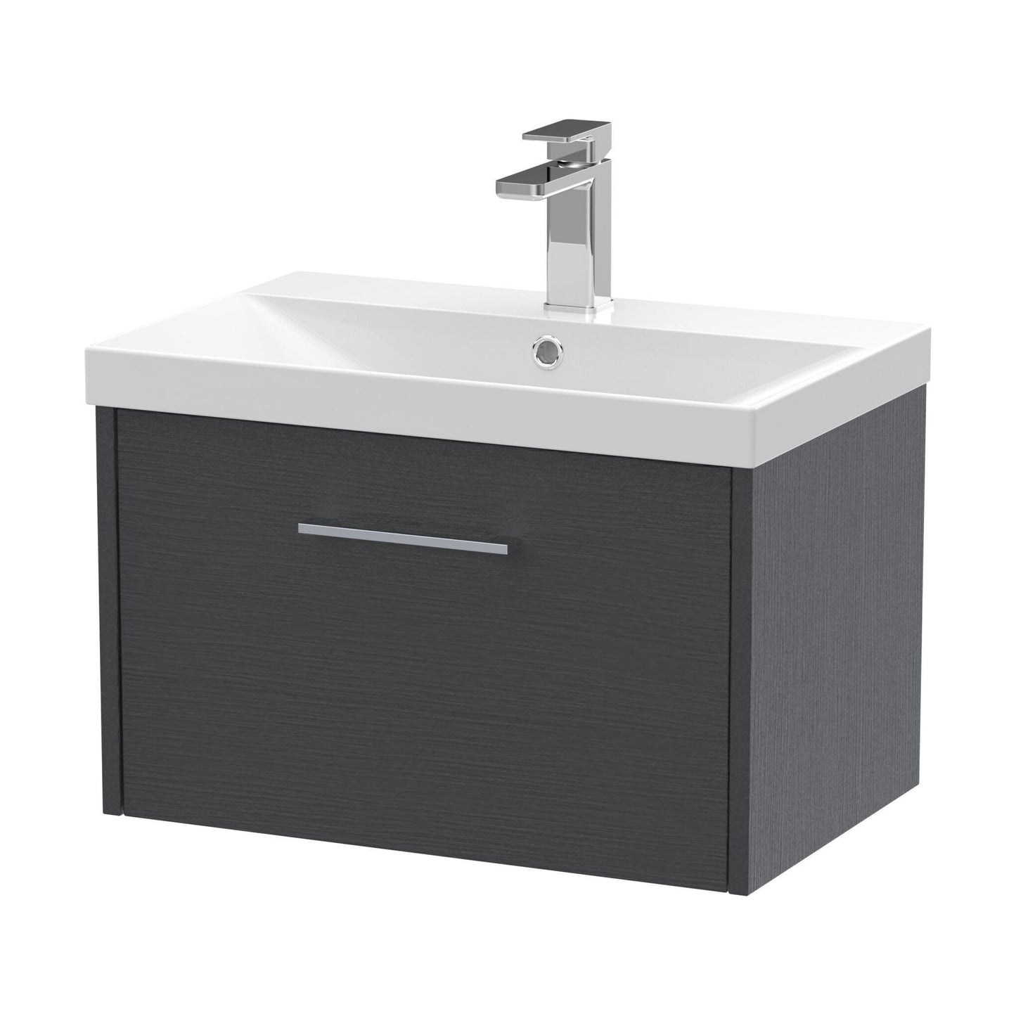 [BFPF2222D] Winshill Contemporary 1 Drawer Wall Hung Vanity Unit with Thin Edge Basin, Woodgrain Dark Grey, 600mm - Cutout