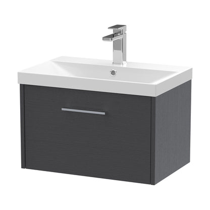 [BFPF2222D] Winshill Contemporary 1 Drawer Wall Hung Vanity Unit with Thin Edge Basin, Woodgrain Dark Grey, 600mm - Cutout
