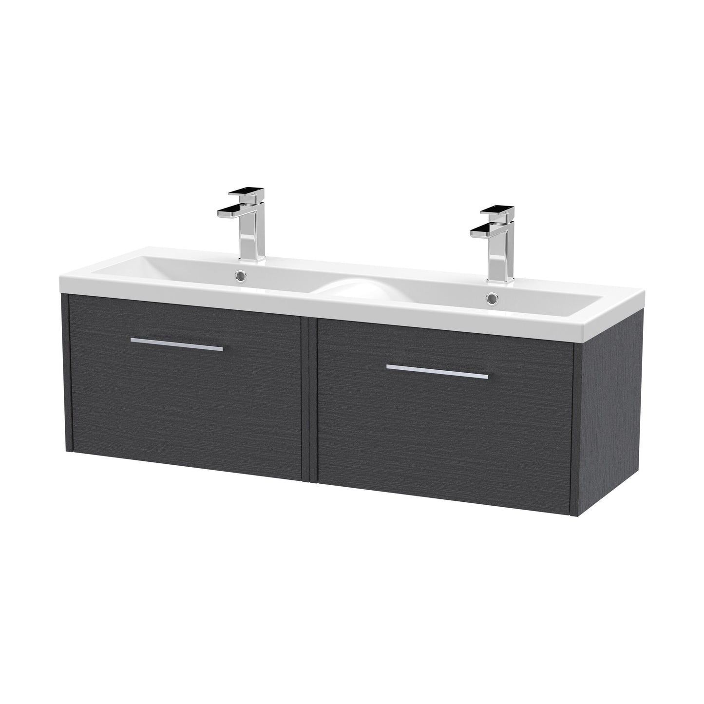 [BFPF2222F] Winshill Contemporary 2 Drawer Wall Hung Vanity Unit with Double Basin, Woodgrain Dark Grey, 1200mm - Cutout