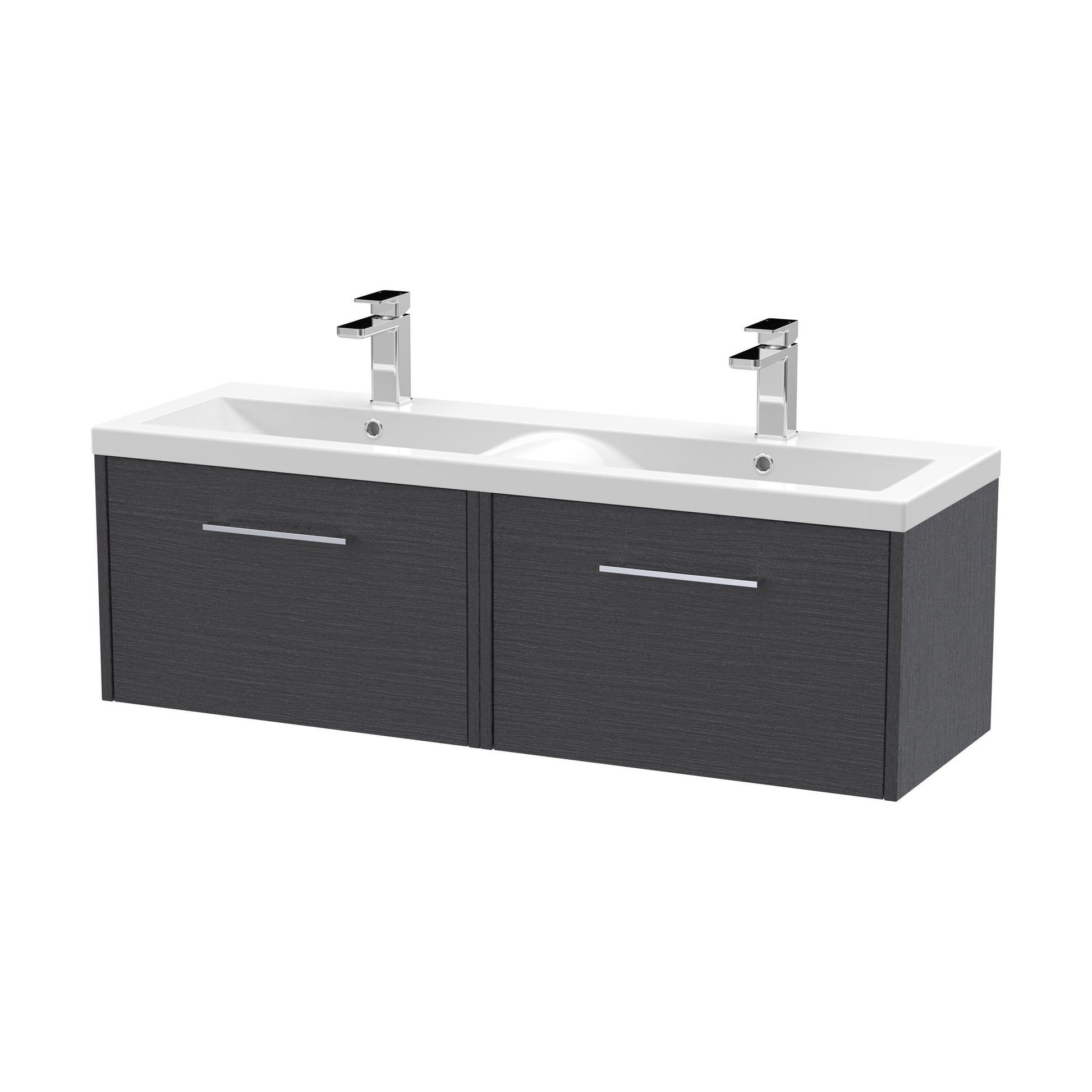 [BFPF2222F] Winshill Contemporary 2 Drawer Wall Hung Vanity Unit with Double Basin, Woodgrain Dark Grey, 1200mm - Cutout