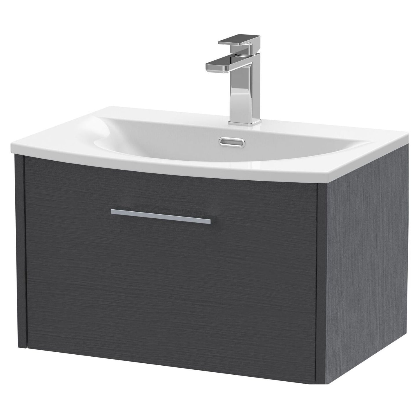 [BFPF2222G] Winshill Contemporary 1 Drawer Wall Hung Vanity Unit with Curved Basin, Woodgrain Dark Grey, 600mm - Cutout