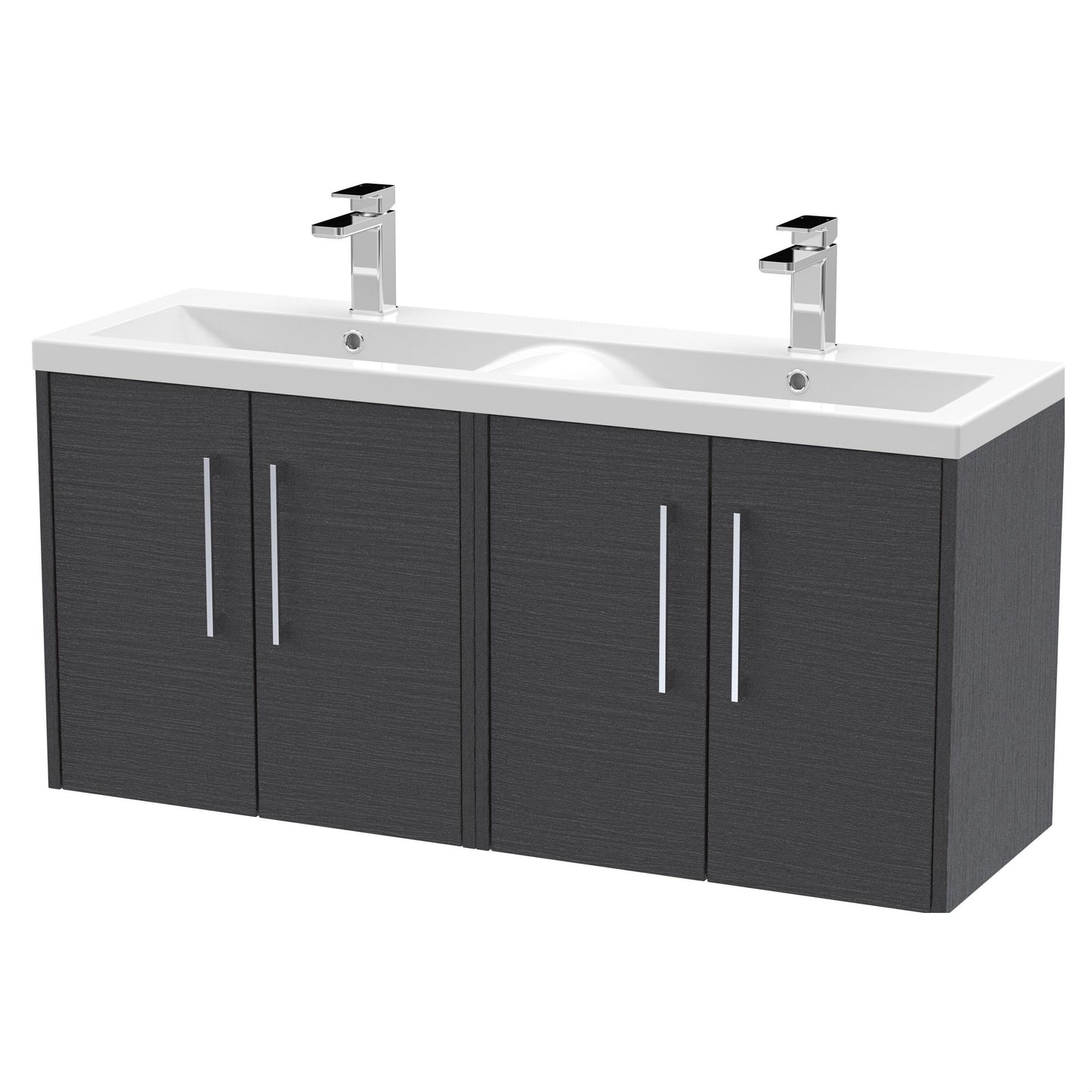 [BFPF2223F] Winshill Contemporary 4 Door Wall Hung Vanity Unit with Double Basin, Woodgrain Dark Grey, 1200mm - Cutout