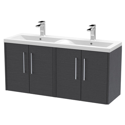 [BFPF2223F] Winshill Contemporary 4 Door Wall Hung Vanity Unit with Double Basin, Woodgrain Dark Grey, 1200mm - Cutout