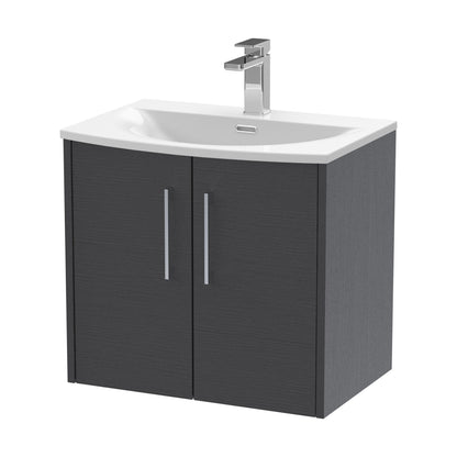 [BFPF2223G] Winshill Contemporary 2 Door Wall Hung Vanity Unit with Curved Basin, Woodgrain Dark Grey, 600mm - Cutout