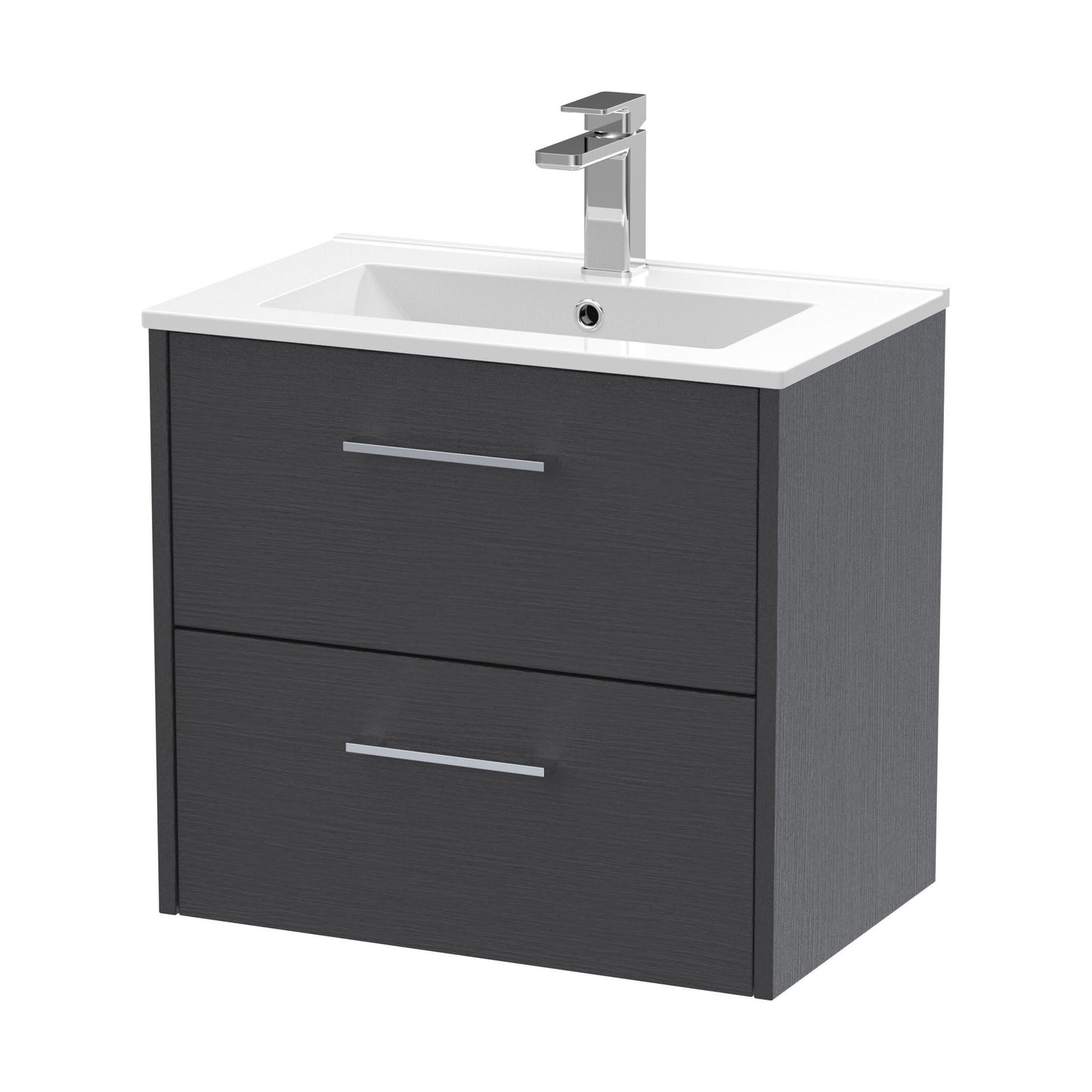 [BFPF2224B] Winshill Contemporary 2 Drawer Wall Hung Vanity Unit with Minimalist Basin, Woodgrain Dark Grey, 600mm - Cutout