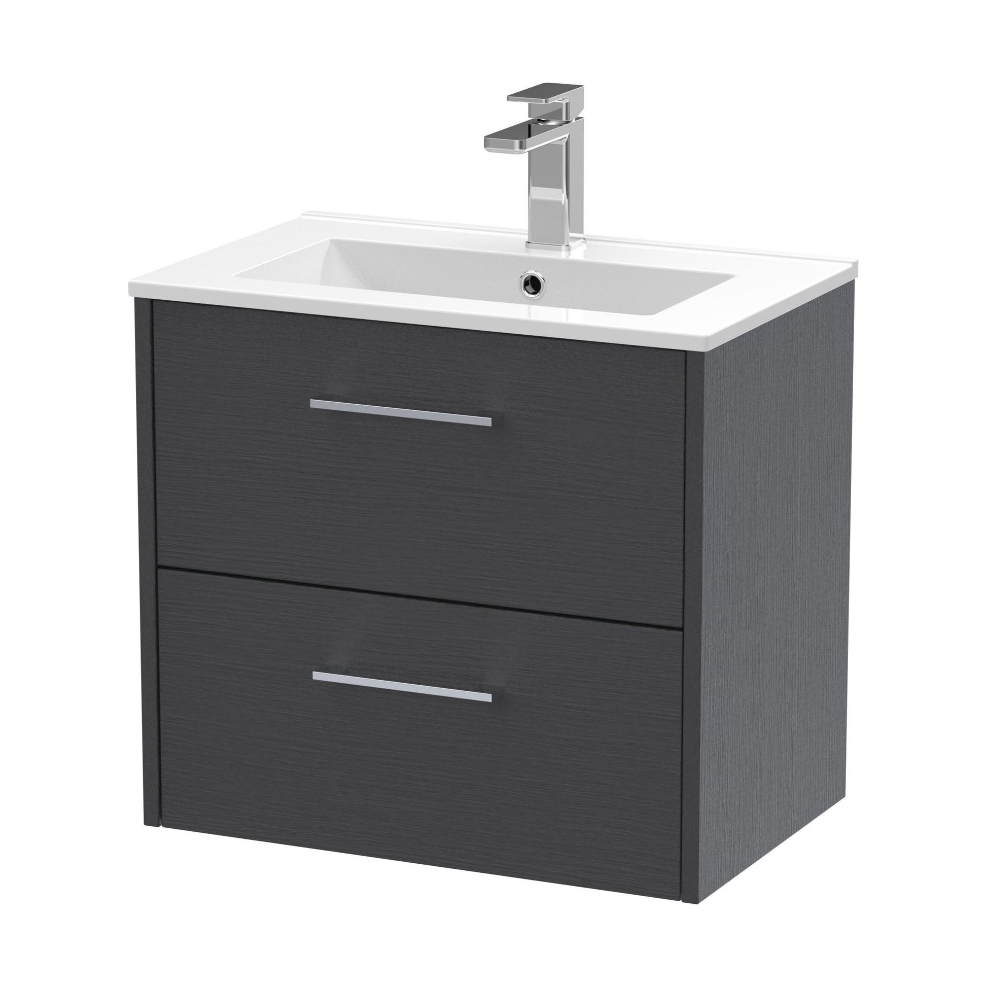 [BFPF2224B] Winshill Contemporary 2 Drawer Wall Hung Vanity Unit with Minimalist Basin, Woodgrain Dark Grey, 600mm - Cutout