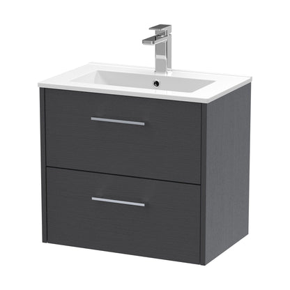 [BFPF2224B] Winshill Contemporary 2 Drawer Wall Hung Vanity Unit with Minimalist Basin, Woodgrain Dark Grey, 600mm - Cutout