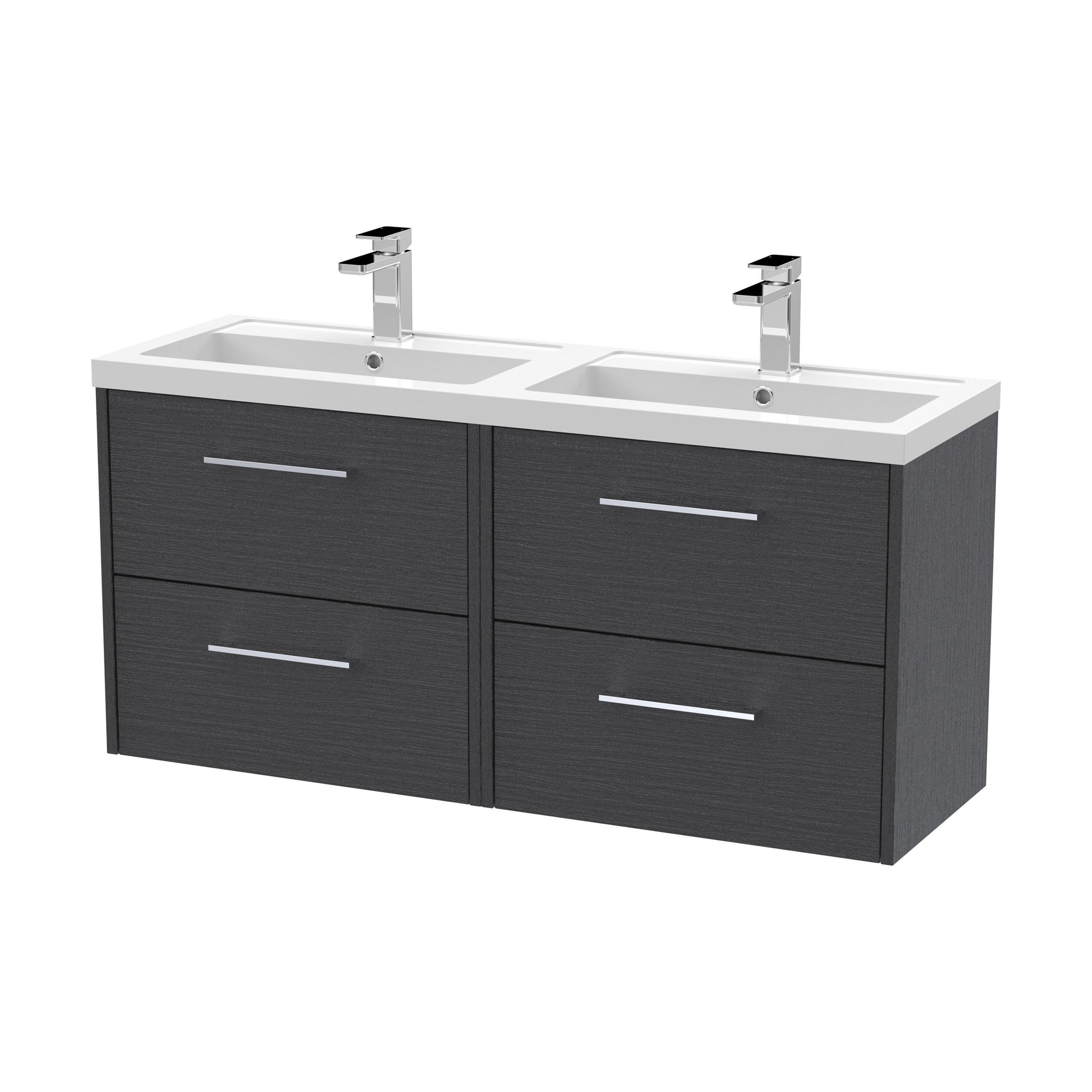 [BFPF2224C] Winshill Contemporary 4 Drawer Wall Hung Vanity Unit with Double Basin, Woodgrain Dark Grey, 1200mm - Cutout