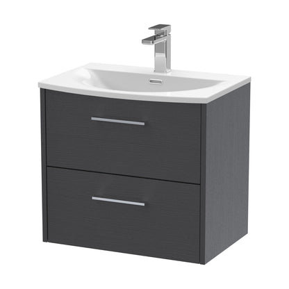 [BFPF2224G] Winshill Contemporary 2 Drawer Wall Hung Vanity Unit with Curved Basin, Woodgrain Dark Grey, 600mm - Cutout