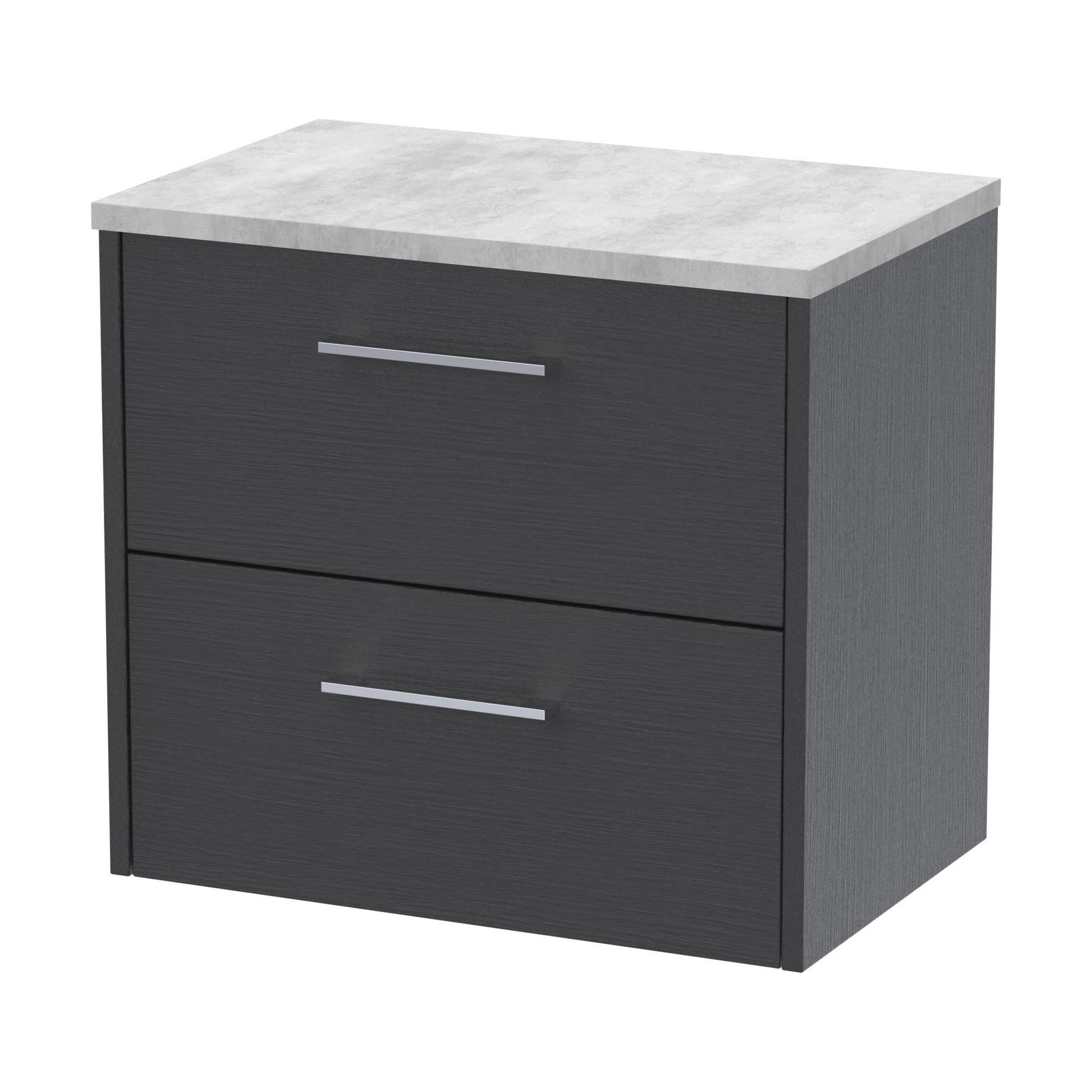 [BFPF2224LBG] Winshill Contemporary 2 Drawer Wall Hung Vanity Unit with Laminate Worktop, Woodgrain Dark Grey, 600mm - Cutout