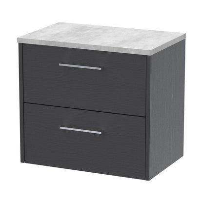 [BFPF2224LBG] Winshill Contemporary 2 Drawer Wall Hung Vanity Unit with Laminate Worktop, Woodgrain Dark Grey, 600mm - Cutout