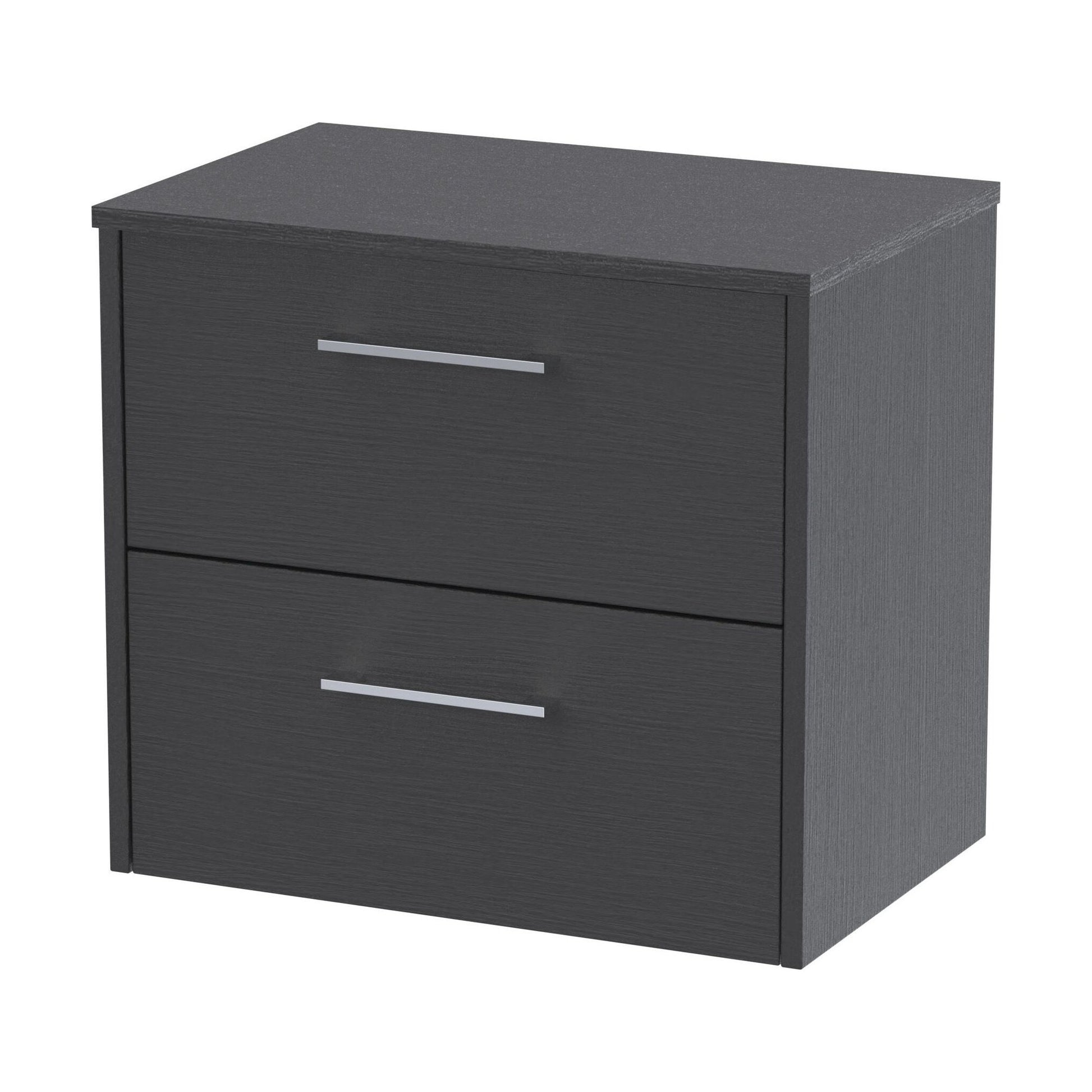 [BFPF2224W] Winshill Contemporary 2 Drawer Wall Hung Vanity Unit with Worktop, Woodgrain Dark Grey, 600mm - Cutout