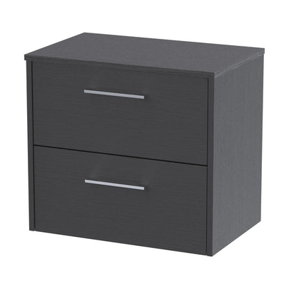 [BFPF2224W] Winshill Contemporary 2 Drawer Wall Hung Vanity Unit with Worktop, Woodgrain Dark Grey, 600mm - Cutout
