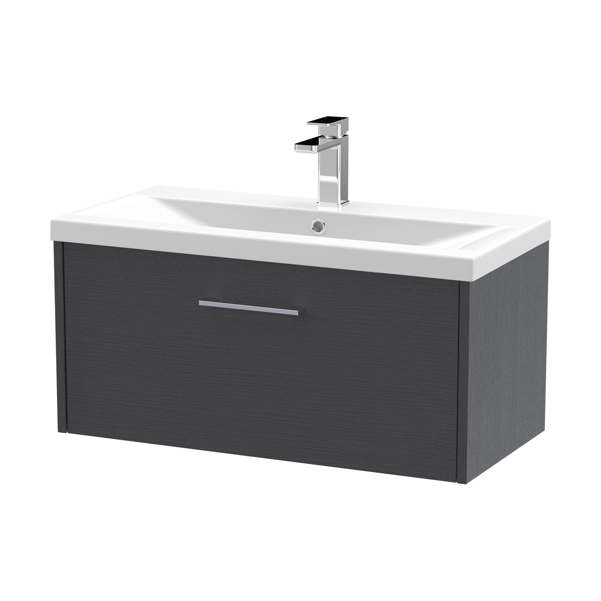 [BFPF2225A] Winshill Contemporary 1 Drawer Wall Hung Vanity Unit with Mid-Edge Basin, Woodgrain Dark Grey, 800mm - Cutout