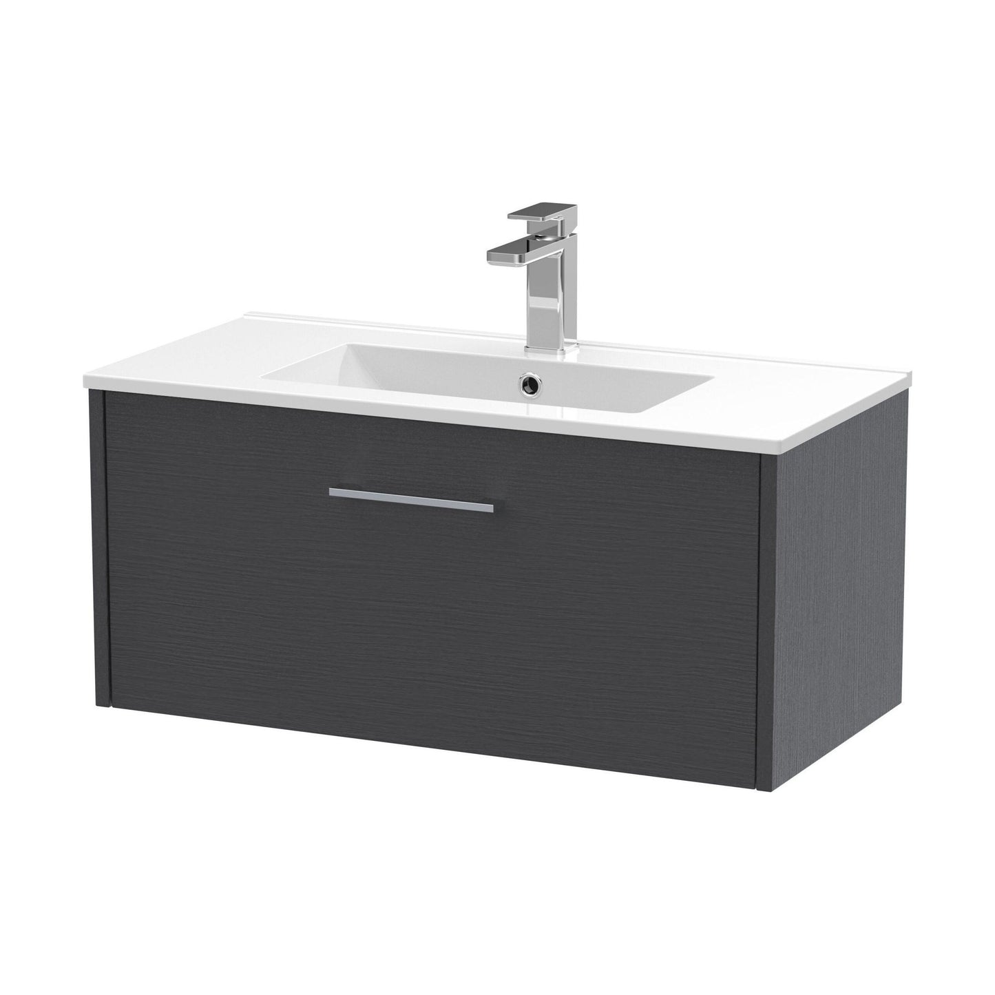 [BFPF2225B] Winshill Contemporary 1 Drawer Wall Hung Vanity Unit with Minimalist Basin, Woodgrain Dark Grey, 800mm - Cutout