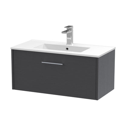 [BFPF2225B] Winshill Contemporary 1 Drawer Wall Hung Vanity Unit with Minimalist Basin, Woodgrain Dark Grey, 800mm - Cutout