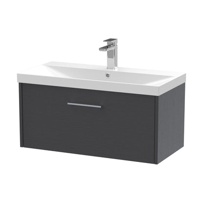 [BFPF2225D] Winshill Contemporary 1 Drawer Wall Hung Vanity Unit with Thin Edge Basin, Woodgrain Dark Grey, 800mm - Cutout