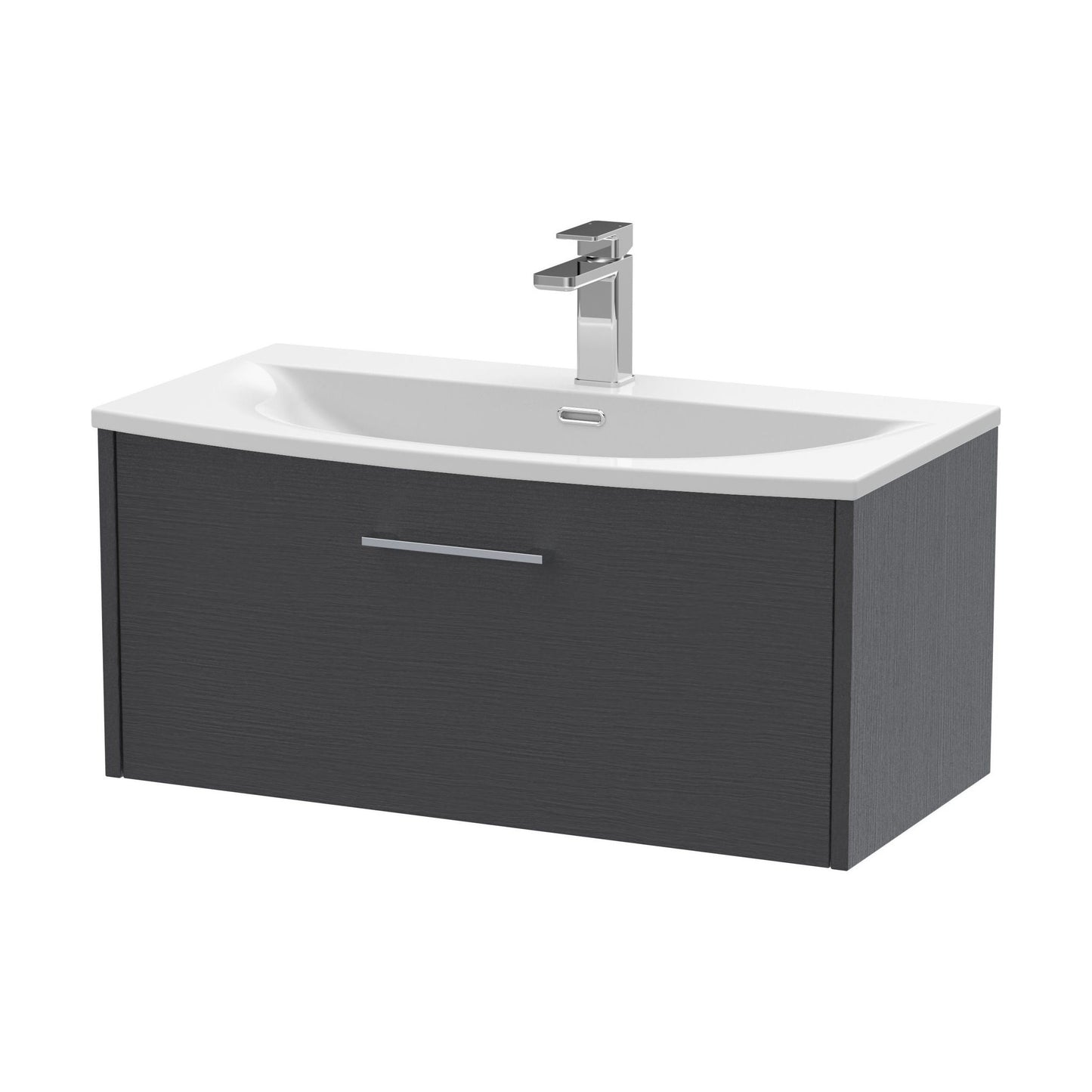 [BFPF2225G] Winshill Contemporary 1 Drawer Wall Hung Vanity Unit with Curved Basin, Woodgrain Dark Grey, 800mm - Cutout