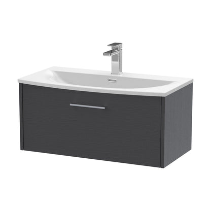 [BFPF2225G] Winshill Contemporary 1 Drawer Wall Hung Vanity Unit with Curved Basin, Woodgrain Dark Grey, 800mm - Cutout