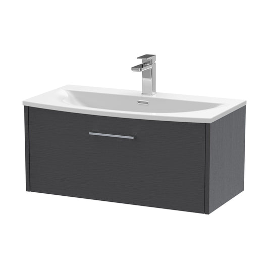 [BFPF2225G] Winshill Contemporary 1 Drawer Wall Hung Vanity Unit with Curved Basin, Woodgrain Dark Grey, 800mm - Cutout