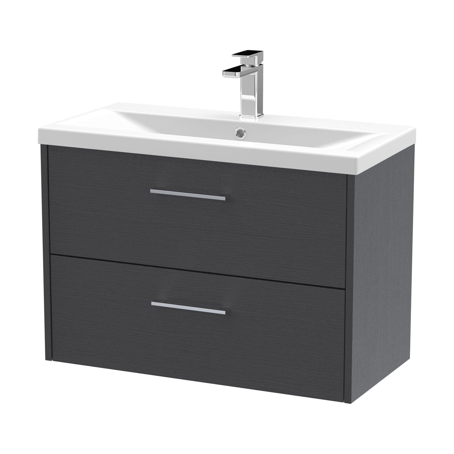 [BFPF2226A] Winshill Contemporary 2 Drawer Wall Hung Vanity Unit with Mid-Edge Basin, Woodgrain Dark Grey, 800mm - Cutout