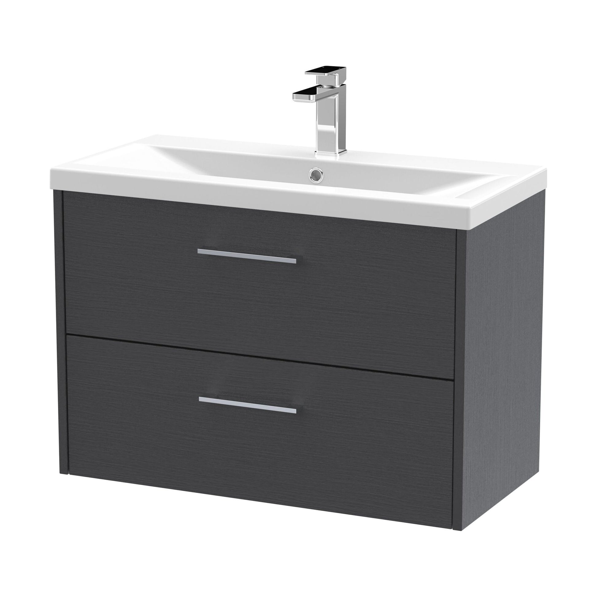[BFPF2226A] Winshill Contemporary 2 Drawer Wall Hung Vanity Unit with Mid-Edge Basin, Woodgrain Dark Grey, 800mm - Cutout