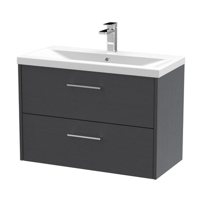 [BFPF2226A] Winshill Contemporary 2 Drawer Wall Hung Vanity Unit with Mid-Edge Basin, Woodgrain Dark Grey, 800mm - Cutout
