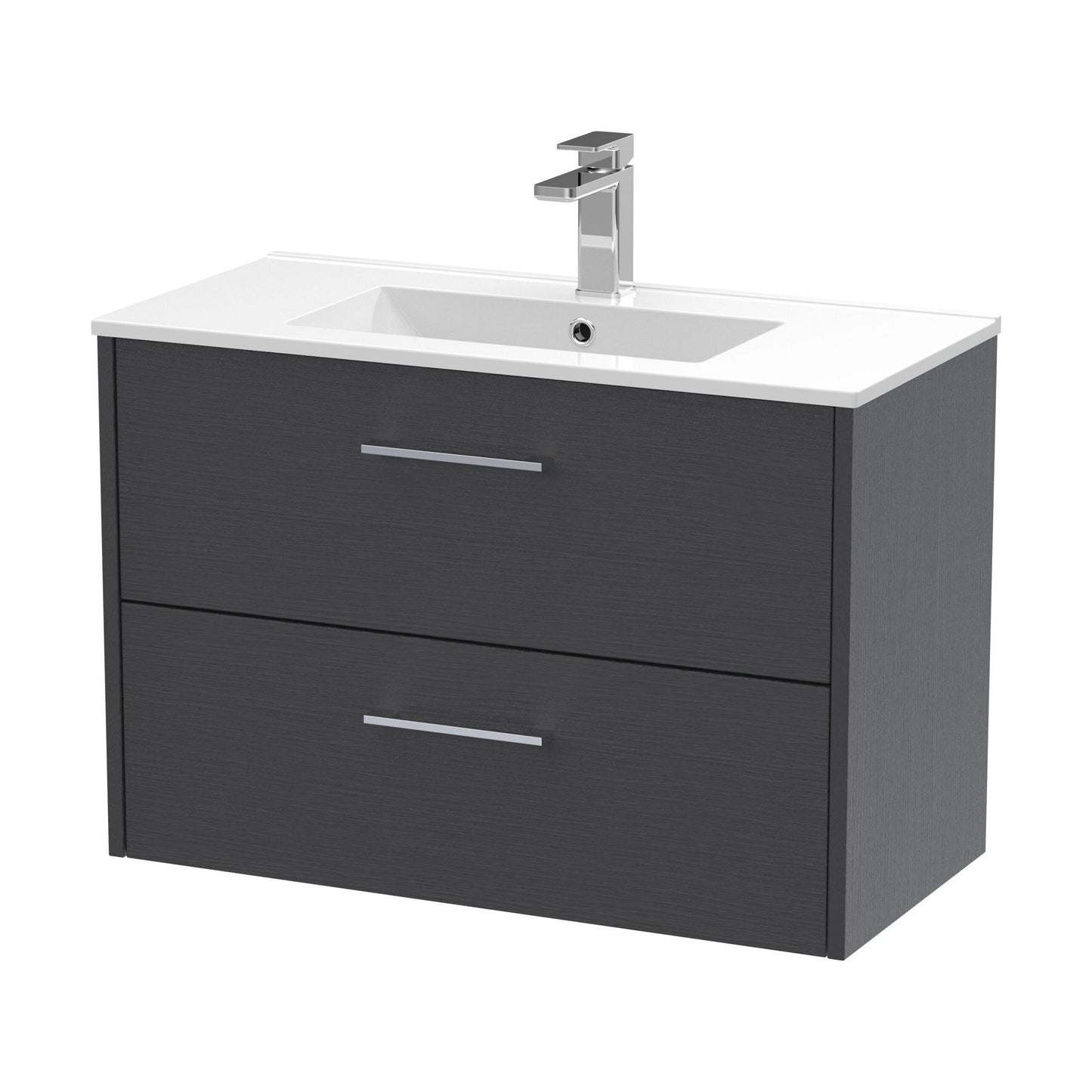 [BFPF2226B] Winshill Contemporary 2 Drawer Wall Hung Vanity Unit with Minimalist Basin, Woodgrain Dark Grey, 800mm - Cutout