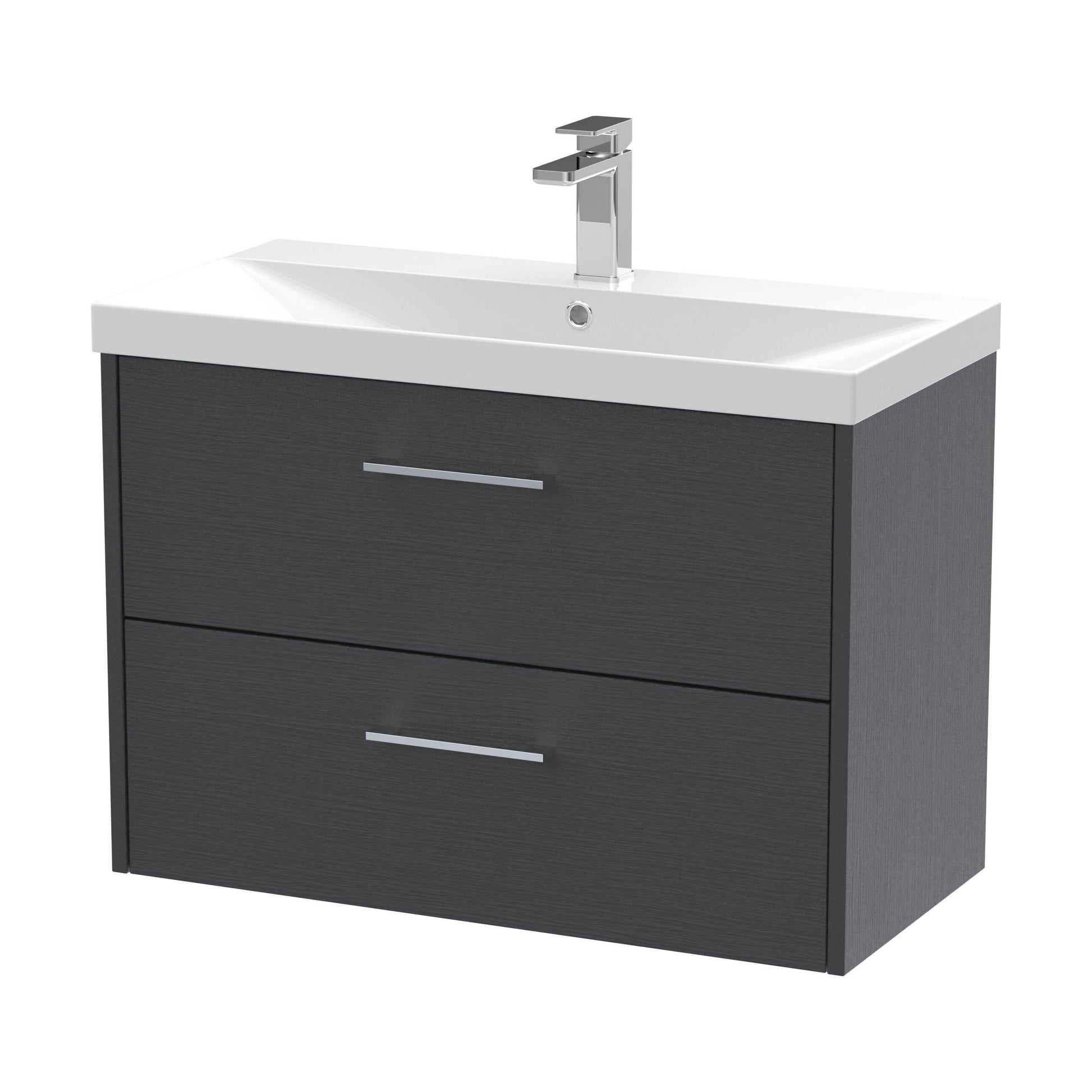 [BFPF2226D] Winshill Contemporary 2 Drawer Wall Hung Vanity Unit with Thin Edge Basin, Woodgrain Dark Grey, 800mm - Cutout