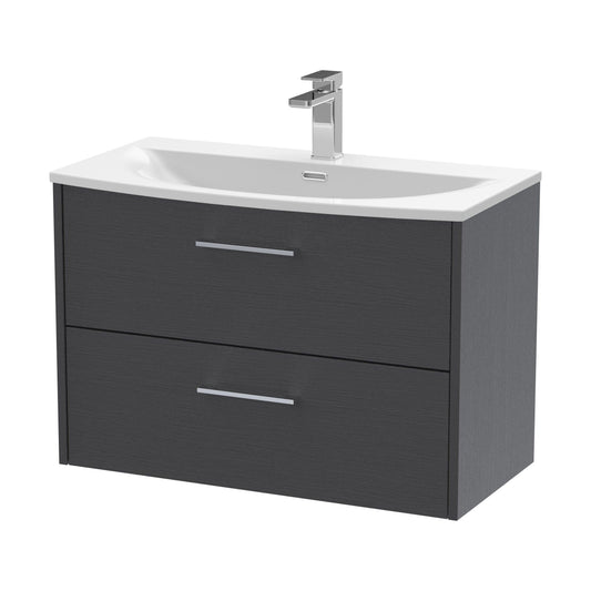 [BFPF2226G] Winshill Contemporary 2 Drawer Wall Hung Vanity Unit with Curved Basin, Woodgrain Dark Grey, 800mm - Cutout