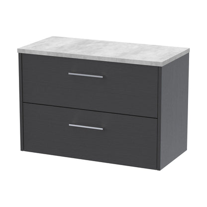 [BFPF2226LBG] Winshill Contemporary 2 Drawer Wall Hung Vanity Unit with Laminate Worktop, Woodgrain Dark Grey, 800mm - Cutout