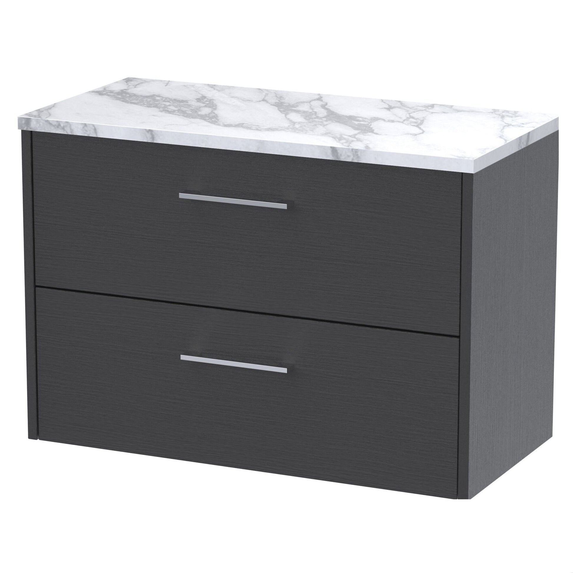 [BFPF2226LCM] Winshill Contemporary 2 Drawer Wall Hung Vanity Unit with Laminate Worktop, Woodgrain Dark Grey, 800mm - Cutout