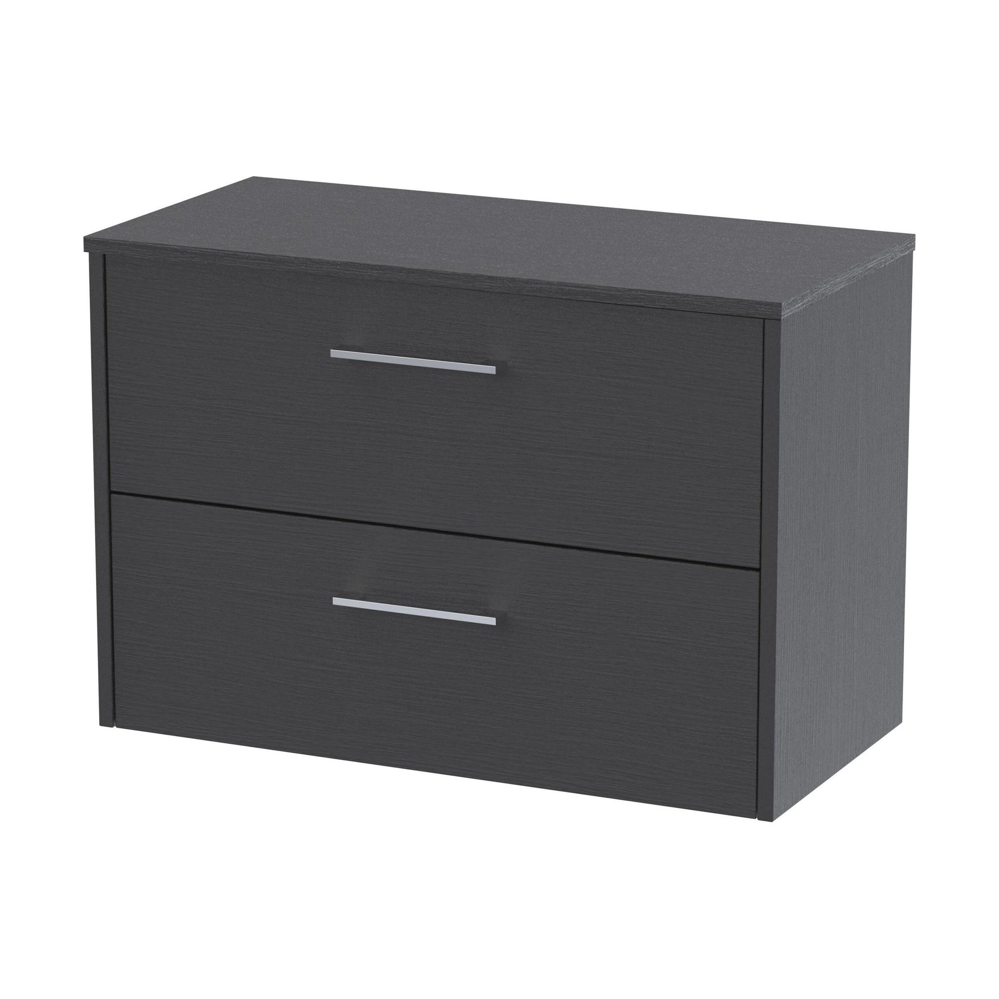 [BFPF2226W] Winshill Contemporary 2 Drawer Wall Hung Vanity Unit with Worktop, Woodgrain Dark Grey, 800mm - Cutout