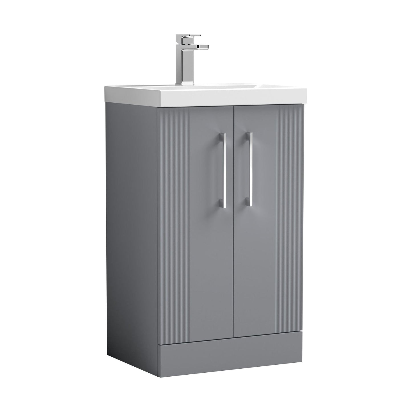 [BFPF223A] Belvide Partial Fluted 2 Door Floor Standing Vanity Unit with Mid-Edge 1 Tap Hole Ceramic Basin - Cutout