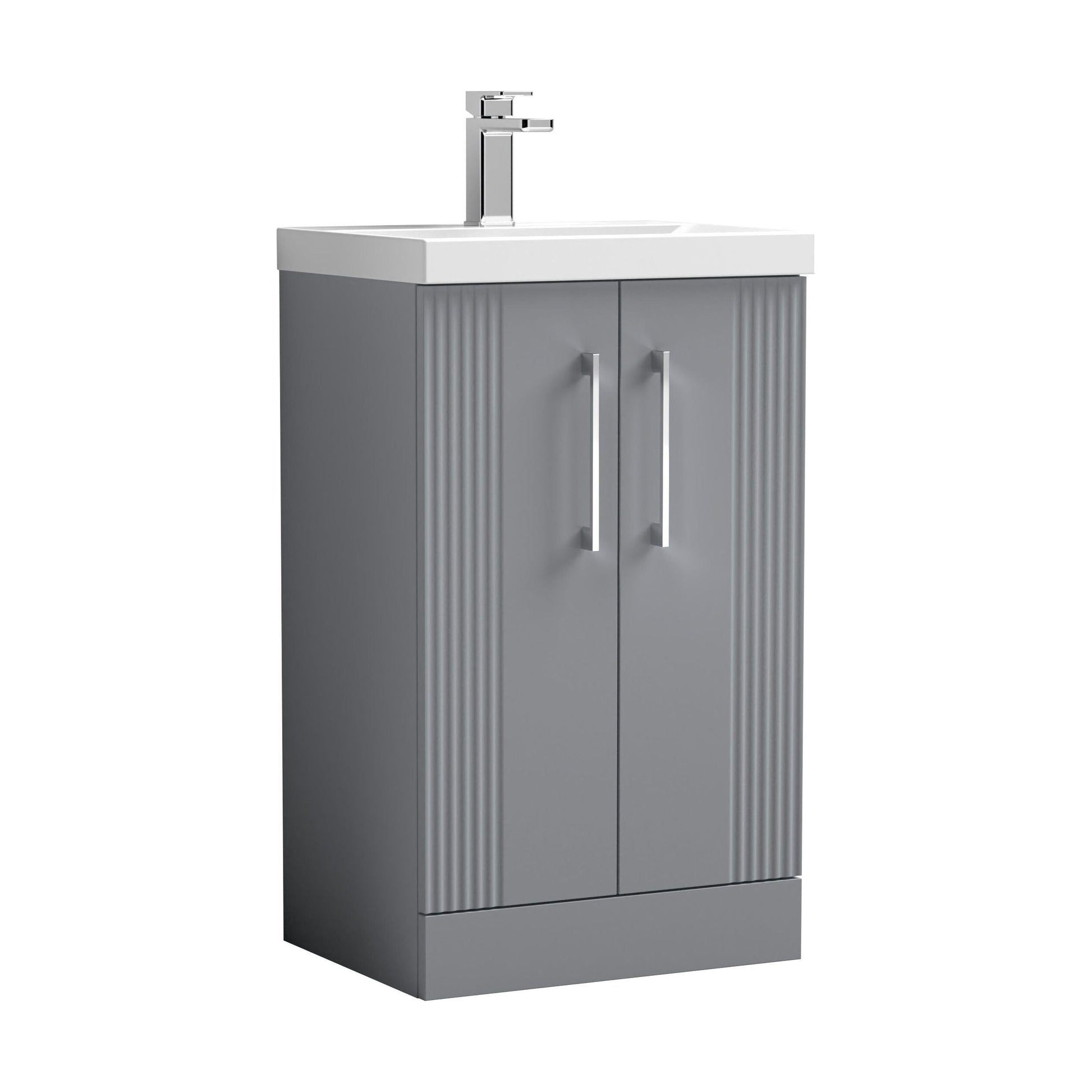 [BFPF223A] Belvide Partial Fluted 2 Door Floor Standing Vanity Unit with Mid-Edge 1 Tap Hole Ceramic Basin - Cutout