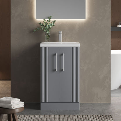 [BFPF223A] Belvide Partial Fluted 2 Door Floor Standing Vanity Unit with Mid-Edge 1 Tap Hole Ceramic Basin - Lifestyle 1