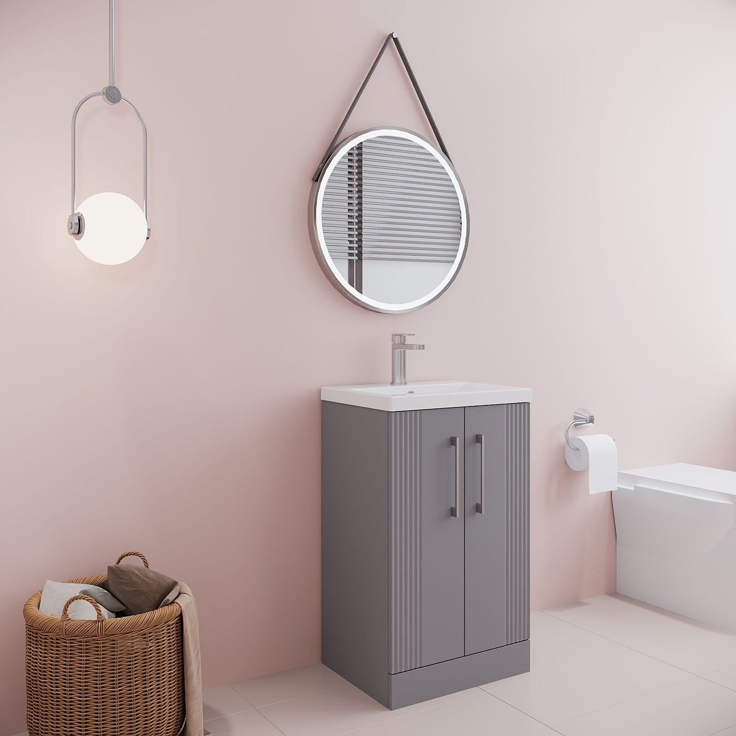 [BFPF223A] Belvide Partial Fluted 2 Door Floor Standing Vanity Unit with Mid-Edge 1 Tap Hole Ceramic Basin - Lifestyle 3