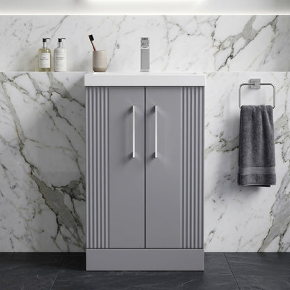 [BFPF223A] Belvide Partial Fluted 2 Door Floor Standing Vanity Unit with Mid-Edge 1 Tap Hole Ceramic Basin - Silo