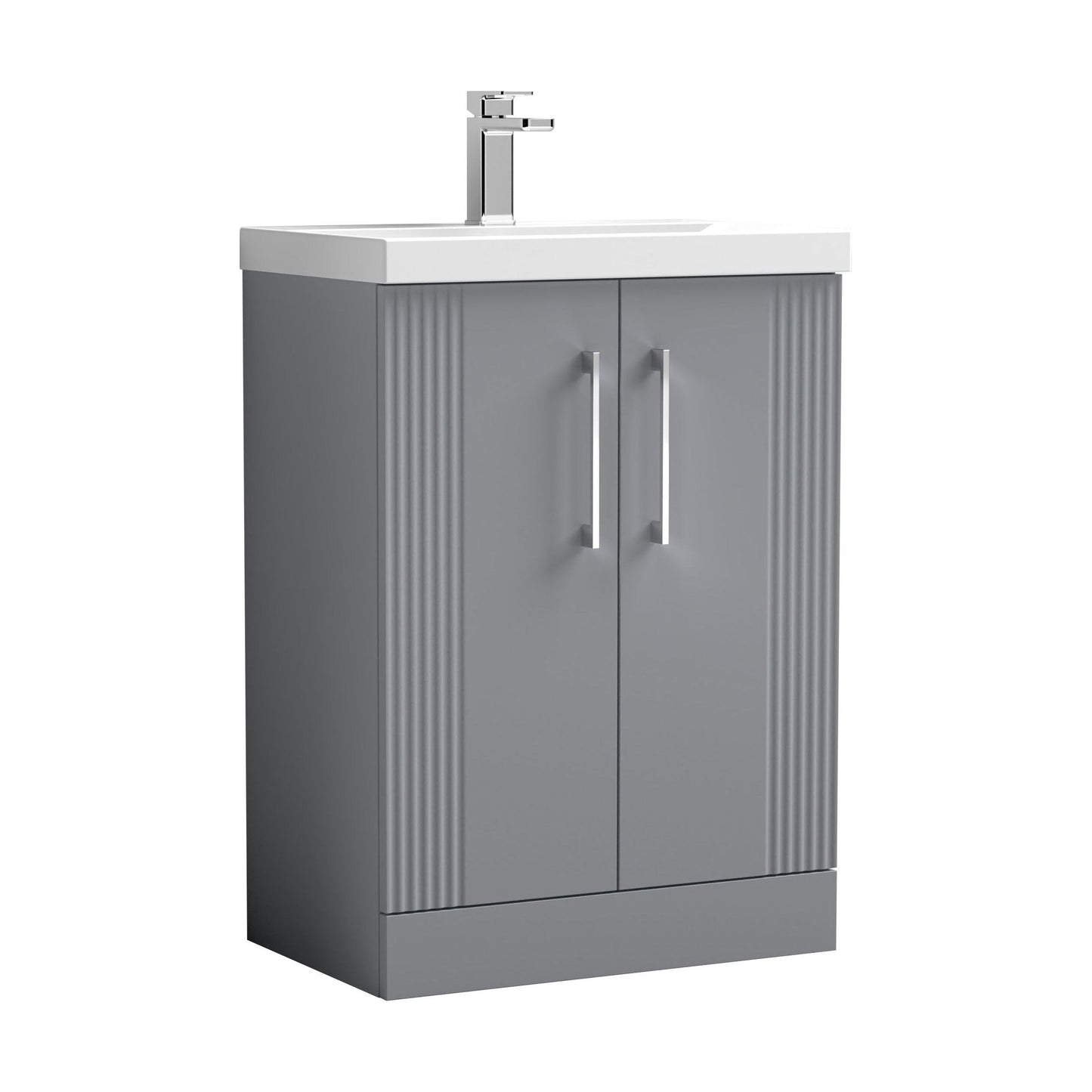 [BFPF225A] Belvide Partial Fluted 2 Door Floor Standing Vanity Unit with Mid-Edge 1 Tap Hole Ceramic Basin - Cutout