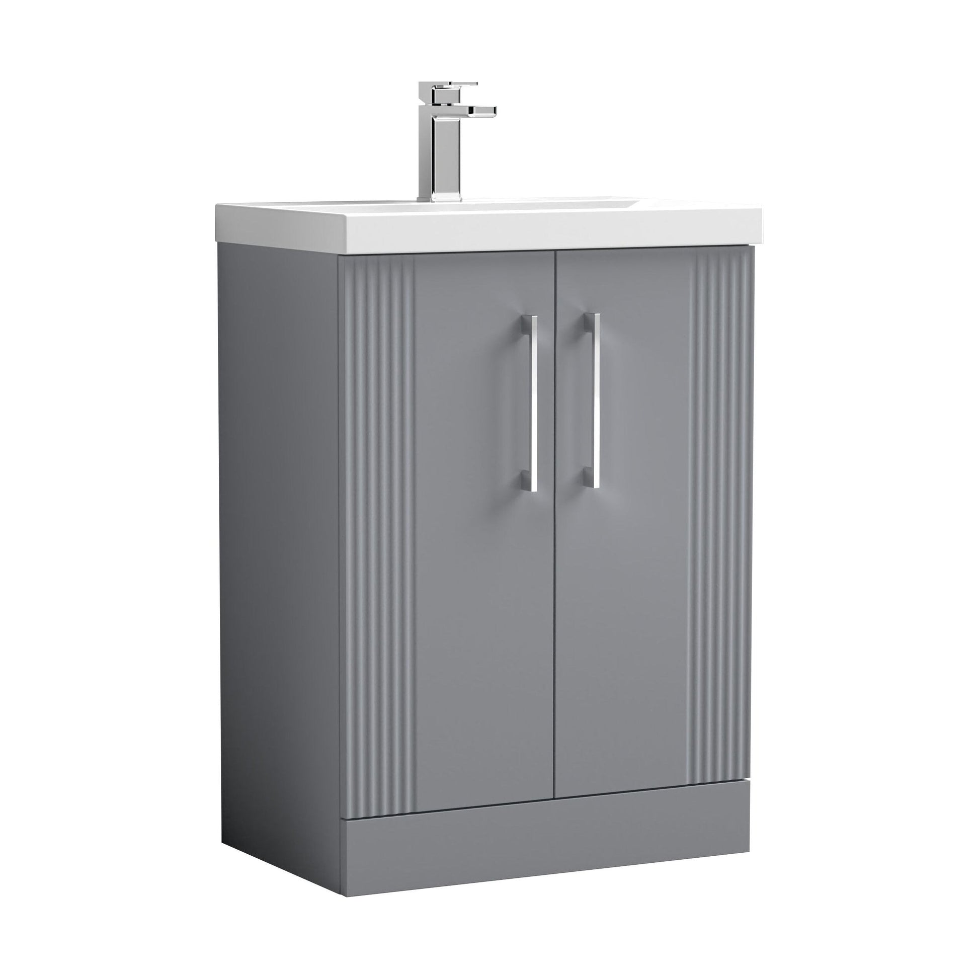[BFPF225A] Belvide Partial Fluted 2 Door Floor Standing Vanity Unit with Mid-Edge 1 Tap Hole Ceramic Basin - Cutout