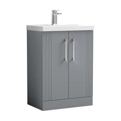 [BFPF225A] Belvide Partial Fluted 2 Door Floor Standing Vanity Unit with Mid-Edge 1 Tap Hole Ceramic Basin - Cutout