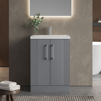 [BFPF225A] Belvide Partial Fluted 2 Door Floor Standing Vanity Unit with Mid-Edge 1 Tap Hole Ceramic Basin - Lifestyle 1