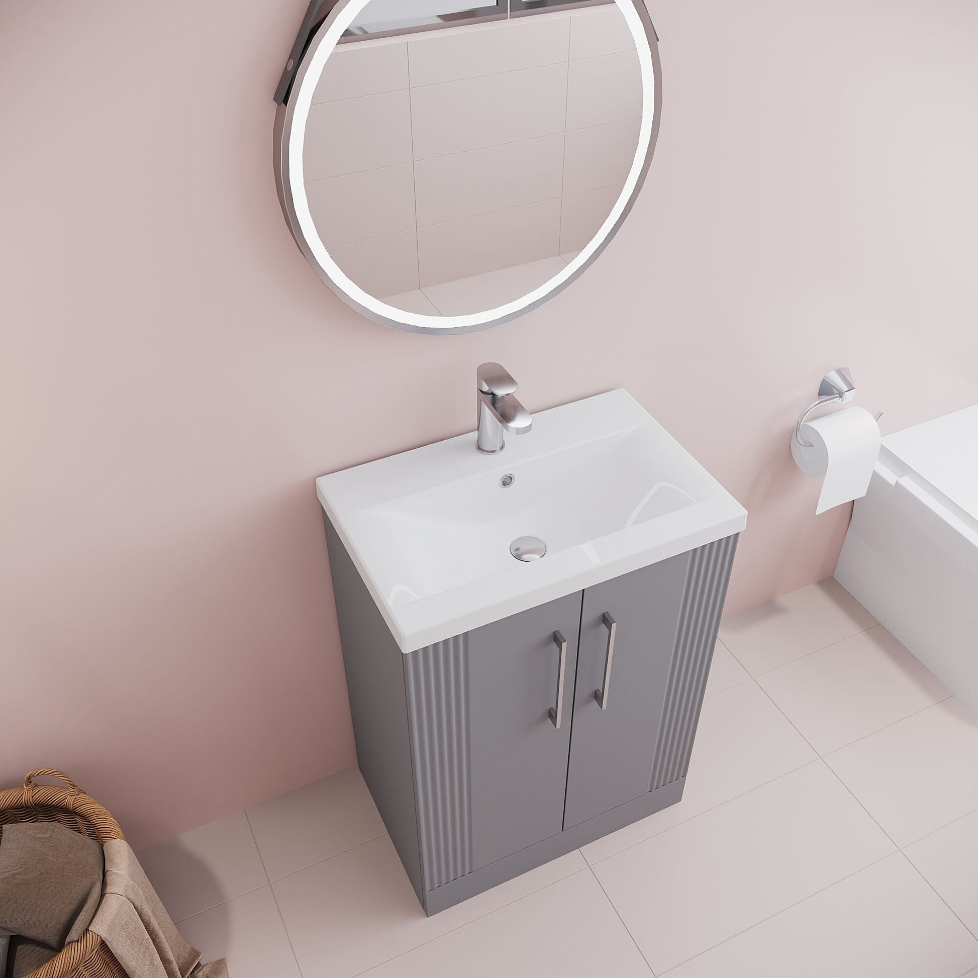 [BFPF225A] Belvide Partial Fluted 2 Door Floor Standing Vanity Unit with Mid-Edge 1 Tap Hole Ceramic Basin - Lifestyle 2