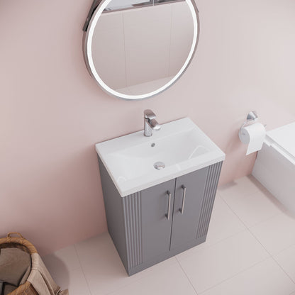 [BFPF225A] Belvide Partial Fluted 2 Door Floor Standing Vanity Unit with Mid-Edge 1 Tap Hole Ceramic Basin - Lifestyle 2